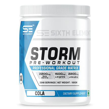 An image showcasing Storm pre workout supplement jar