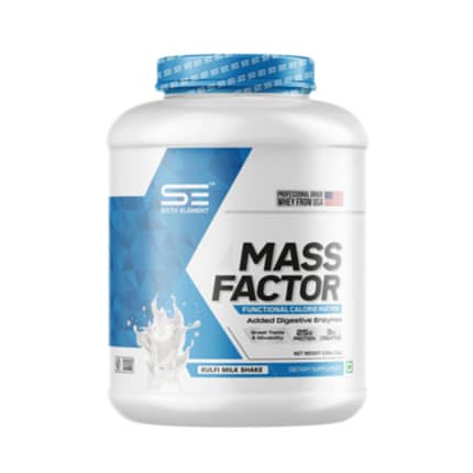 An image showcasing Mass Factor supplement jar
